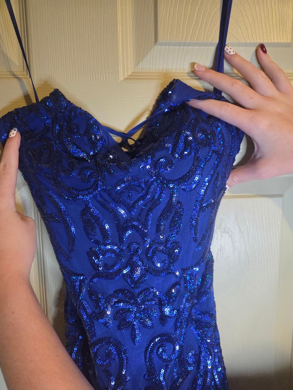 Blue Formal Dress with Sequin Detailing and corset Size 7/8
